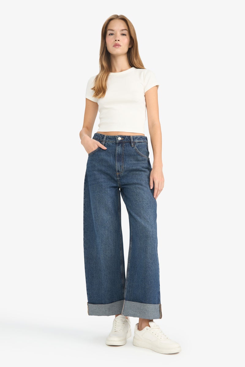 ديفاكتو بنطلون جينز باجي فيت برجل عادية وخصر عالي - Image 1